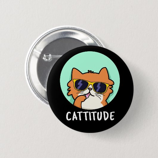 Cattitude Funny Cat Pun Dark BG Button (Vorne & Hinten)