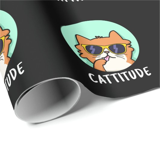 Cattitude Funny Cat Pun Dark BG Geschenkpapier (Rolleneckpunkt)