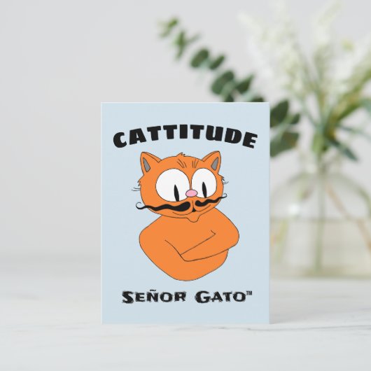 "CATTITUDE" Señor Gato Mustache Cat Postkarte (Stehend Vorderseite)