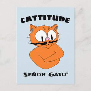 "CATTITUDE" Señor Gato Schnurrbart Katze Postkarte