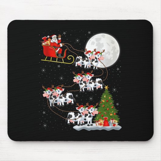 Cattle Cow Santa Sleigh Flying Funny Magical Chris Mousepad (Vorne)