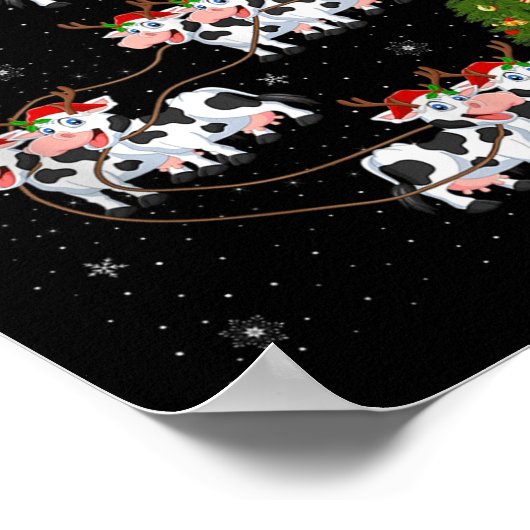 Cattle Cow Santa Sleigh Flying Funny Magical Chris Poster (Ecke)