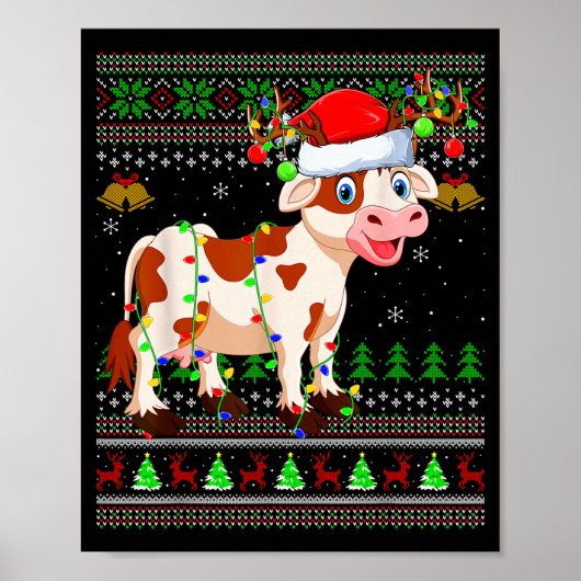Cattle Cow Ugly Christmas Sweaters Holiday Santa C Poster (Vorne)