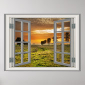 Cattle Ranch Faux Window Countryside Twilight Poster (Vorne)