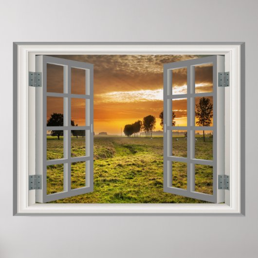 Cattle Ranch Faux Window Countryside Twilight Poster (Vorne)