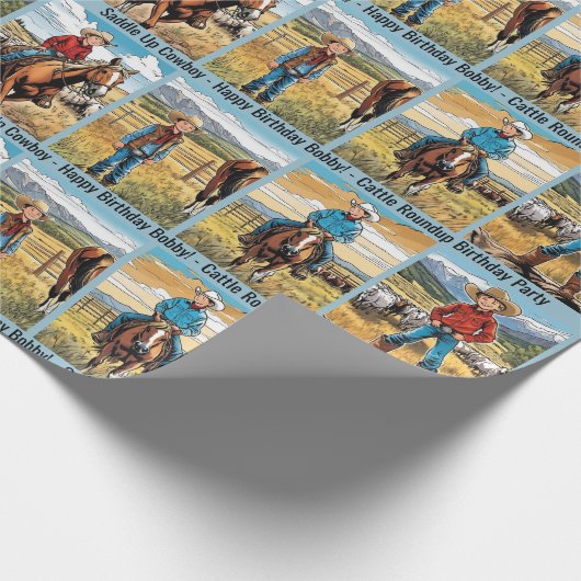 Cattle Roundup Boy's Birthday Personalize Name Geschenkpapier (Ecke)