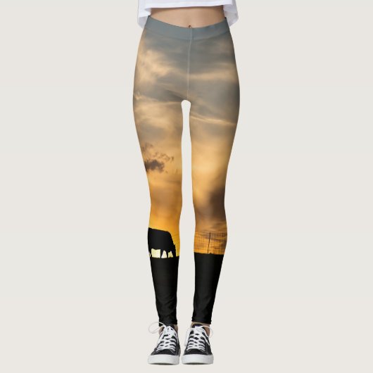 Cattle Sunset Silhouette Leggings (Vorderseite)