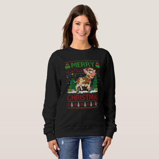 Cattle Xmas Tree Lights Ugly Santa Cattle Christm Sweatshirt (Vorne ganz)