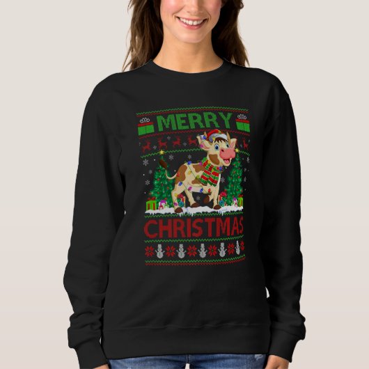 Cattle  Xmas Tree Lights Ugly Santa Cattle Christm Sweatshirt (Vorderseite)