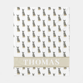 Cattledog Heeler (Blue Black Tan) Pink & White Fleecedecke