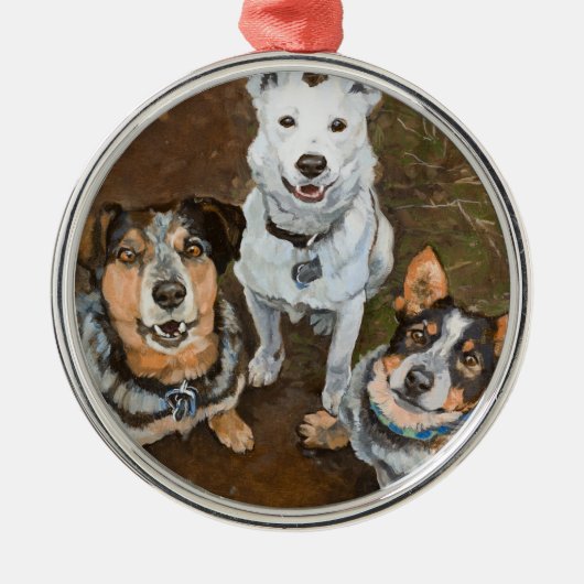 Cattledogs Vieh-Hunde und Heelers schöne Kunst Silbernes Ornament (Vorne)