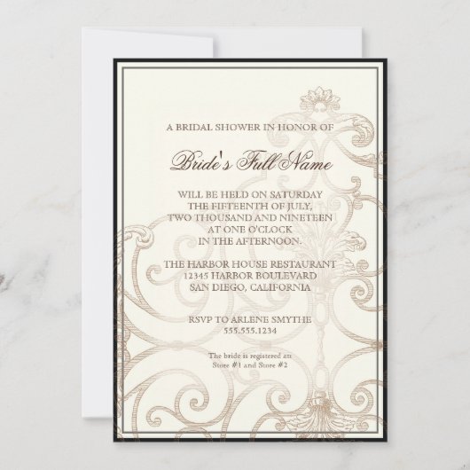 Cattleya Orchid Cream Black - Blumen Brautparty Einladung (Vorderseite)