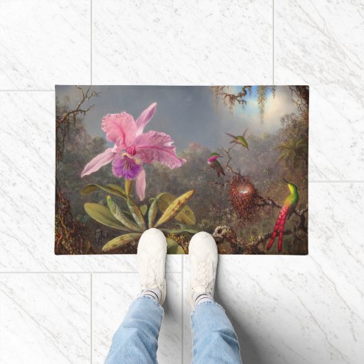 Cattleya Orchid und Three Hummingbirds by Heade Fußmatte (Indoor)