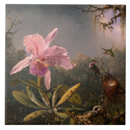 Cattleya Orchid und Three Hummingbirds (Heade) Fliese (Vorderseite)