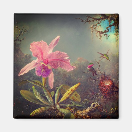 Cattleya Orchid und Three Hummingbirds Heade Magnet (Vorne)