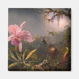 Cattleya Orchid und Three Hummingbirds (Heade) Magnet