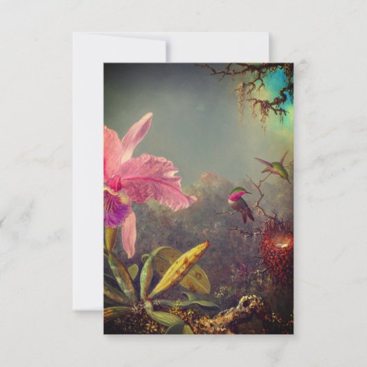 Cattleya Orchid und Three Hummingbirds Heade RSVP Karte (Vorderseite)