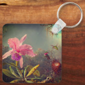 Cattleya Orchid und Three Hummingbirds Heade Schlüsselanhänger (Rückseite)