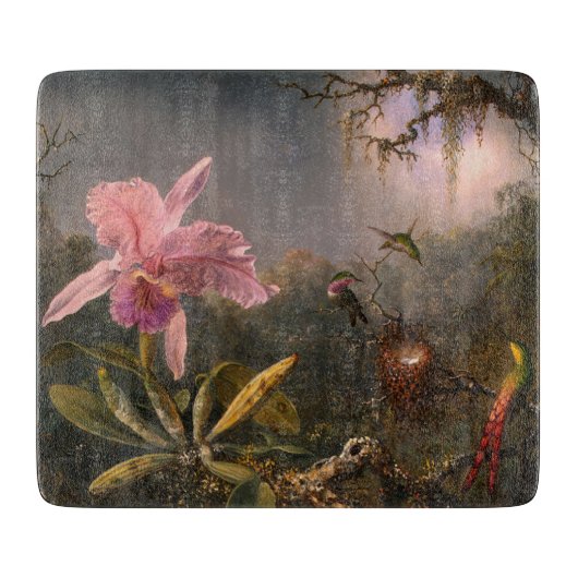 Cattleya Orchid und Three Hummingbirds (Heade) Schneidebrett (Vorderseite)