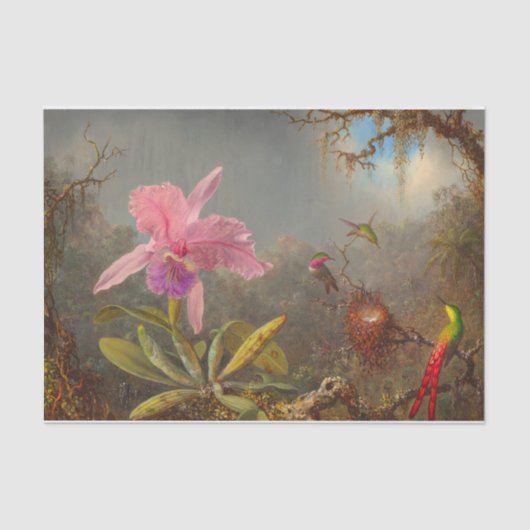 Cattleya Orchid und Three Hummingbirds Heade Seidenpapier (Vorderseite)