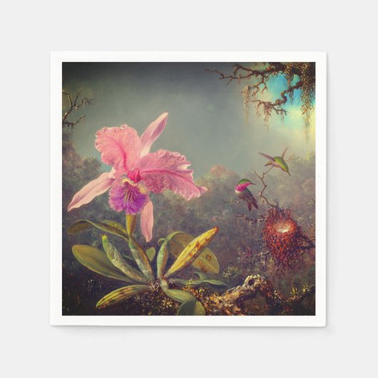 Cattleya Orchid und Three Hummingbirds Heade Serviette (Vorderseite)