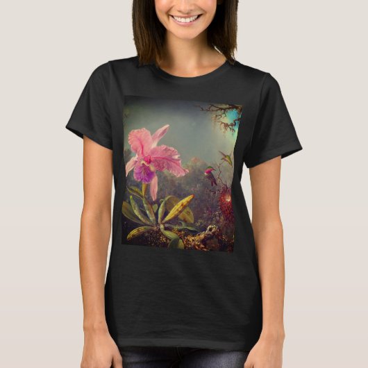 Cattleya Orchid und Three Hummingbirds Heade T-Shirt (Vorderseite)