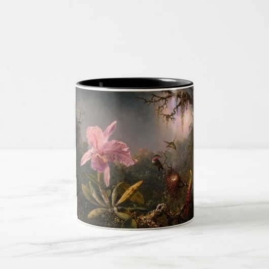 Cattleya Orchid und Three Hummingbirds (Heade) Zweifarbige Tasse (Mittel)
