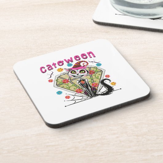 Cattoween Halloween Getränkeuntersetzer (Linke Seite)