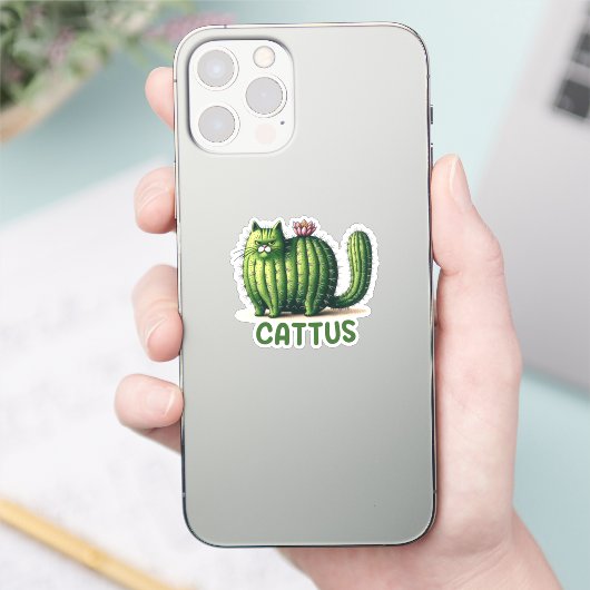 Cattus Cactus Pun Funny Cat Sticker (Telefon)