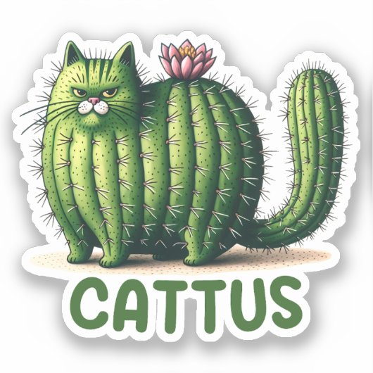 Cattus Cactus Pun Funny Cat Sticker (Vorderseite)