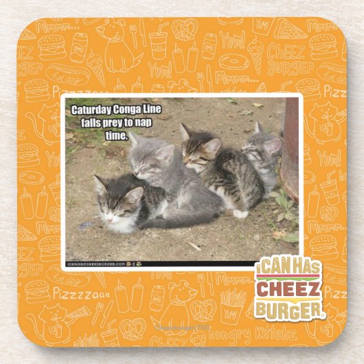 Caturday Conga-Linie Getränkeuntersetzer (Vorderseite)