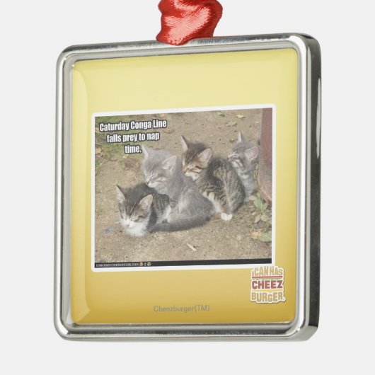 Caturday Conga-Linie Silbernes Ornament (Links)