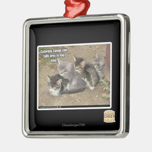 Caturday Conga-Linie Silbernes Ornament (Links)