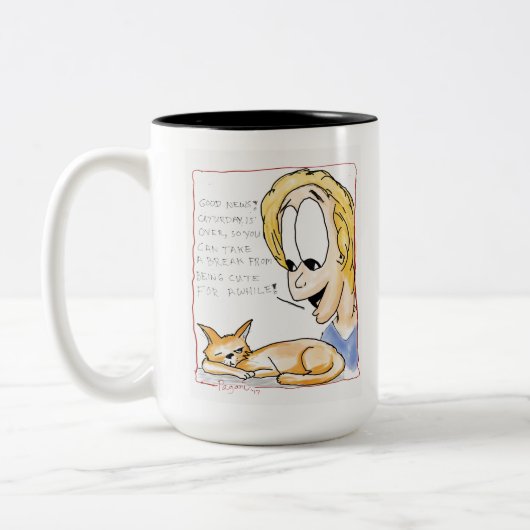 Caturday faule Katzen-Tasse Zweifarbige Tasse (Links)