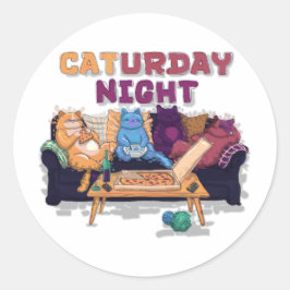 Caturday Night Runder Aufkleber