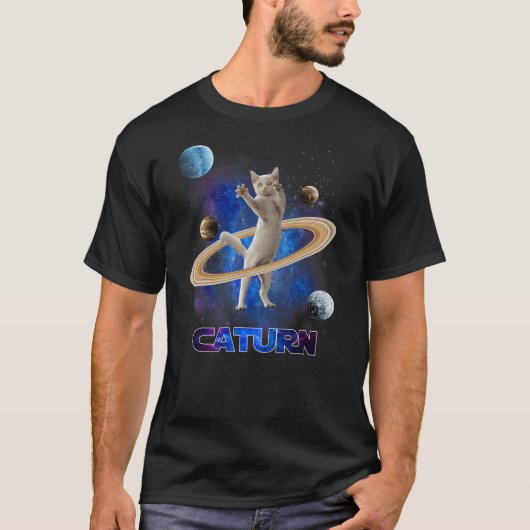 Caturn Cat In Space Saturn Galaxy Funny Kitten Cat T-Shirt (Vorderseite)