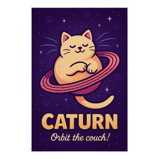 Caturn Space Cat Pun Poster Druck (Vorderseite)