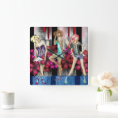 Catwalk Mode Teenage Girls Funky Modern Art Quadratische Wanduhr (Zuhause)
