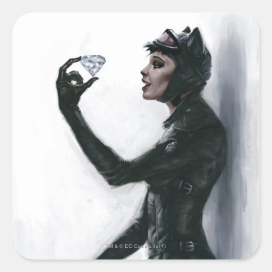 Catwoman Illustration Quadratischer Aufkleber (Vorderseite)