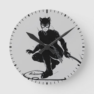 Catwoman Ink Brush Pose Runde Wanduhr
