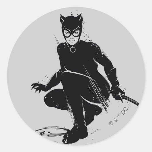 Catwoman Ink Brush Pose Runder Aufkleber (Vorderseite)
