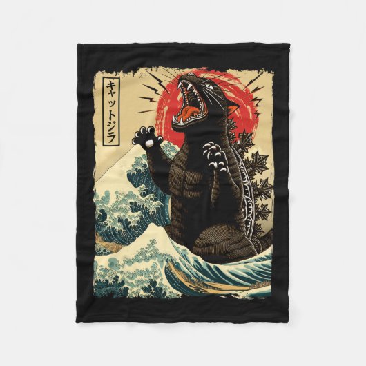 Catzilla Cat Art Funny Cat Japanisch für Männer Fr Fleecedecke (Vorderseite)