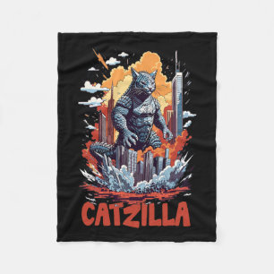 Catzilla Cat City Skyline Funny Fleecedecke