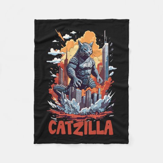 Catzilla Cat City Skyline Funny Fleecedecke (Vorderseite)