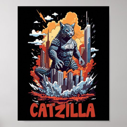 Catzilla Cat City Skyline Funny Poster (Vorne)