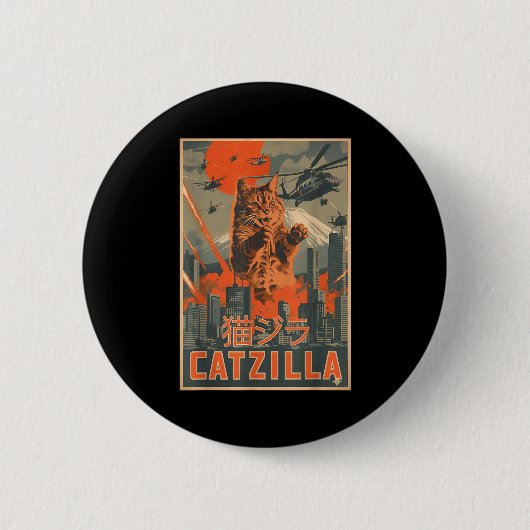 Catzilla Cat Japanese Art Funny Cat For Men Women  Button (Vorderseite)