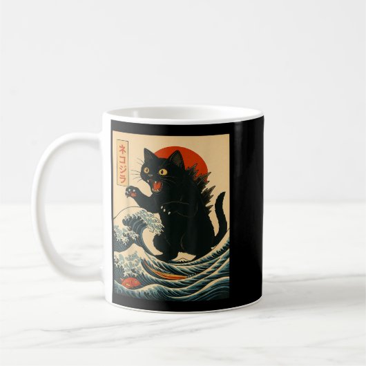 Catzilla Cat Japanese Art Funny Cat For Men Women Kaffeetasse (Links)