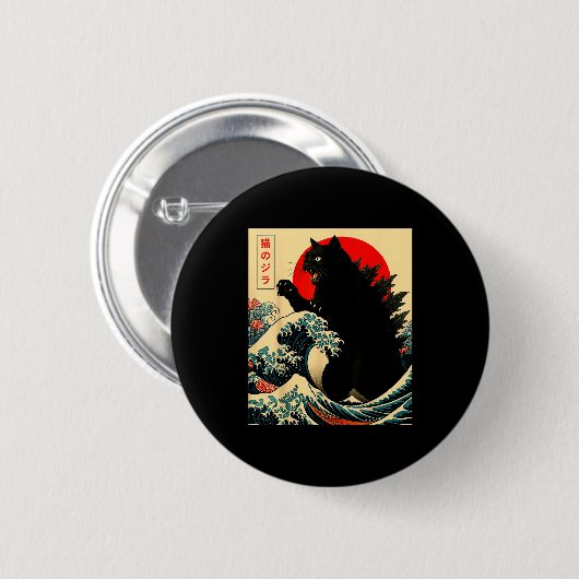 Catzilla Cat Japanese Art Funny For Men Women Boy Button (Vorne & Hinten)