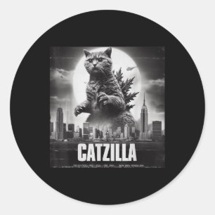 Catzilla Cat Japanese Art Funny Runder Aufkleber