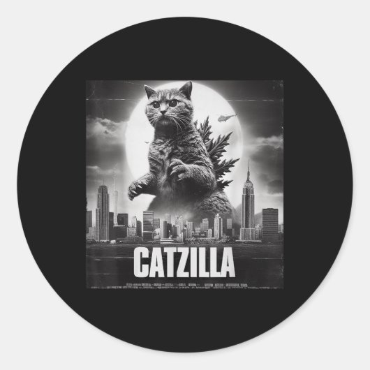 Catzilla Cat Japanese Art Funny Runder Aufkleber (Vorderseite)